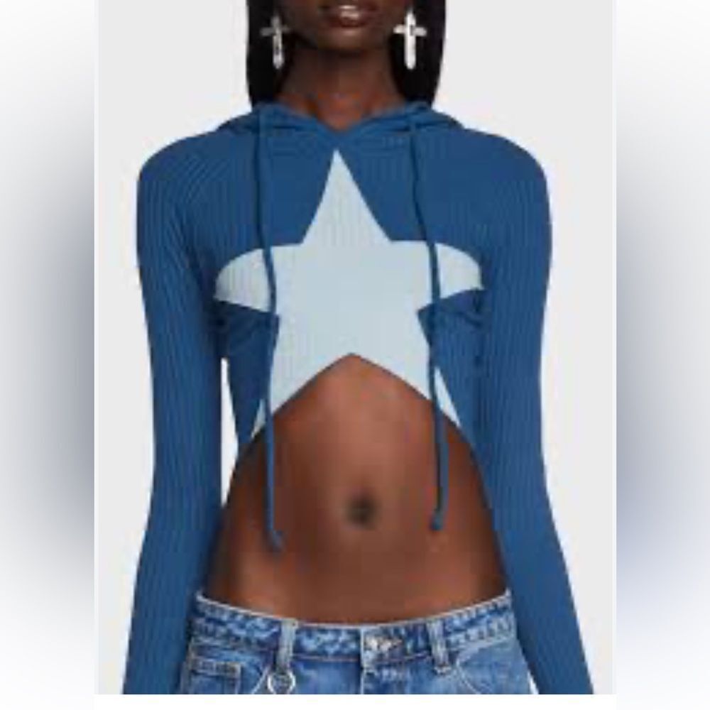 The Kript Blue Star Cutout Hoodie Top by dolls kill